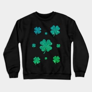 St Patricks Day, Ombre Green 4 Leaf Faux Glitter Clovers Crewneck Sweatshirt